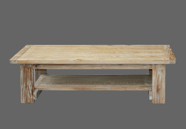 שולחן סלון מעץ אלון מולבן, בסגנון כפרי טבעי. מידות 140*70*40 