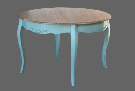 שולחן אוכל עגול בסגנון כפרי צרפתי, בצבע תכלת. מידות 120*80 
